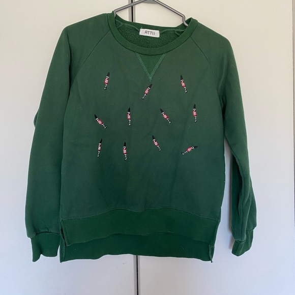 Dark Green Crewneck Sweatshirt with Embroidery - Picture 2 of 6